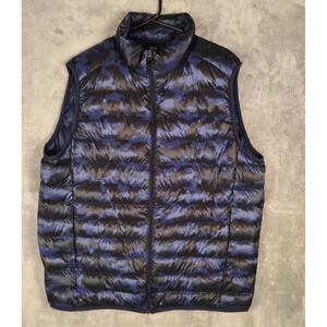 Uniqlo Blue Camouflage Puffer Vest Mens XL Lightweight Full Zip Down Insulated